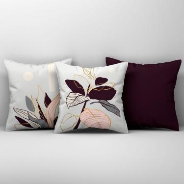Imagem de Kit Trio Capas De Almofadas Estampadas Em Veludo Suede 45cm X 45cm - Decoração Para Sala Cor Uva