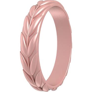 Imagem de ThunderFit Anéis de casamento de silicone para mulheres, alianças de noivado de borracha com design de folha, 5,2 mm de largura, 2 mm de espessura, pacote variado de 1/4/7, 6.5 - 7 (17.3mm), Silicone,