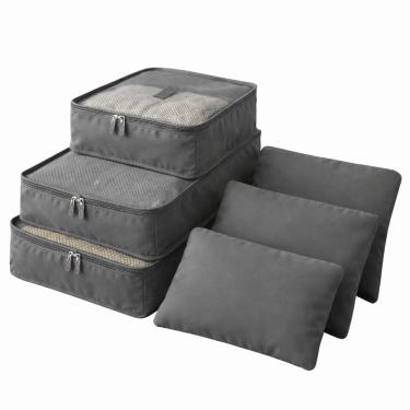 Imagem de Kit Organizador De Viagem Para Mala Com 6 Peças E Zíper Reforçado - Cinza