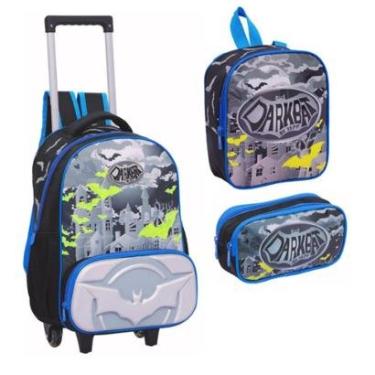 Imagem de Kit Mochila Rodinhas Lancheira Estojo Escolar Menino Batman Infantil Dark Bat Yepp-Masculino
