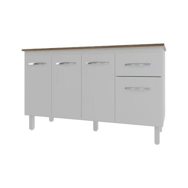 Imagem de Balcão Cozinha Armário Gabinete Camila Branco Com Tampo Tampão 140 Cm Mobília Decor