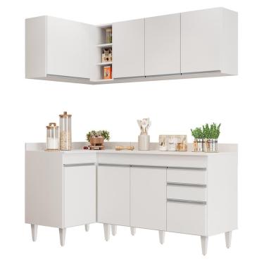 Imagem de Armário De Cozinha Modulado De Canto Direito 4 Peças Cp38 Balcão Com Tampo Branco - Lumil