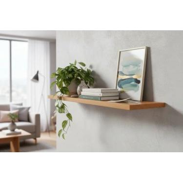 Imagem de Prateleira Flutuante 80cm Madeira Maciça Verniz Incolor Suporte Invisí