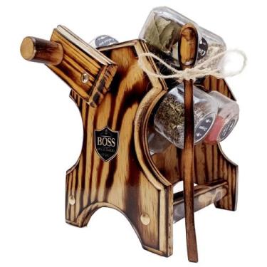 Imagem de Porta temperos giratório com manivela e colher organizadores de cozinh