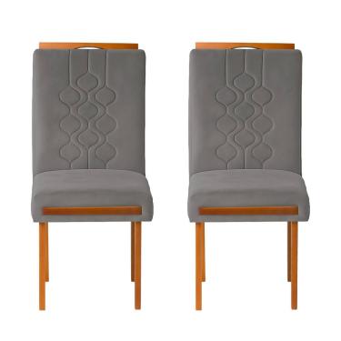 Imagem de Kit 2 Cadeiras Estofadas de Jantar Tulipa  - MDF em Veludo Pés em Madeira - Vintage Decor