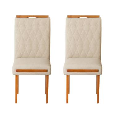 Imagem de Kit 2 Cadeiras Estofadas de Jantar Azaléia - MDF em Linho Pés em Madeira - Vintage Decor