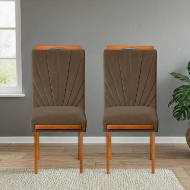 Imagem de Kit 2 Cadeiras Estofadas de Jantar Lótus - MDF em Veludo Pés em Madeira Eucalipto - Vintage Decor