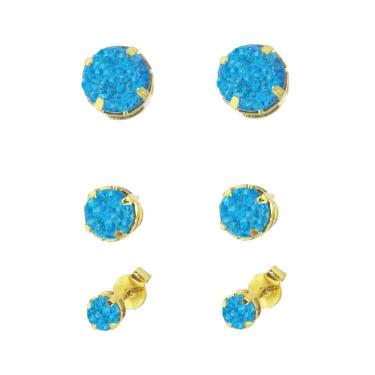 Imagem de Trio De Brincos Pedra Fusion Rubi Folheado A Ouro 18k