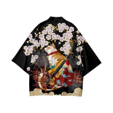 Imagem de Kimono Samurai Masculino com Estampa de Gato - Yukata Harajuku - Roupa