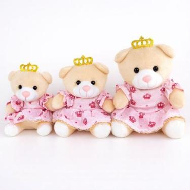 Imagem de Trio De Ursinha Princesa Coroa Rosa Pelúcia Decoração Nicho Quarto Beb