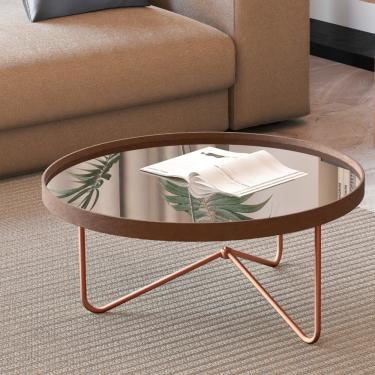 Imagem de Mesa de Centro Redonda com Espelho Alamanda JB Móveis - Castanho/Bronze