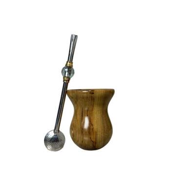 Imagem de Kit de Chimarrão  Cuia de Madeira Natural + Bomba em Inox Pedra Acríli