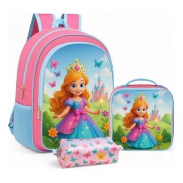Imagem de Kit Mochila Escolar Infantil Costas com Lancheira e Estojo Liz Menina 
