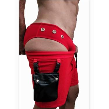 Imagem de Kit shorts com 2 bolso removível e sunga 3 Ilhós vazado , Vermelho, 36