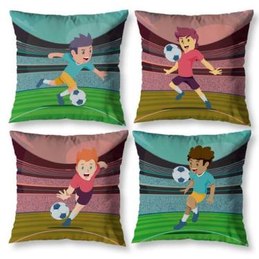 Imagem de Kit 4 Capas de Almofada Infantil Decorativa Futebol Menino Digital Kid