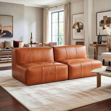 Imagem de Sofá Modular 2 Lugares Inflow Poli Couro Marrom Vem Na Caixa Confortáv