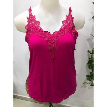 Imagem de Blusa regata alcinha alça de renda guipir plus size - Chicmix, Rosa pi