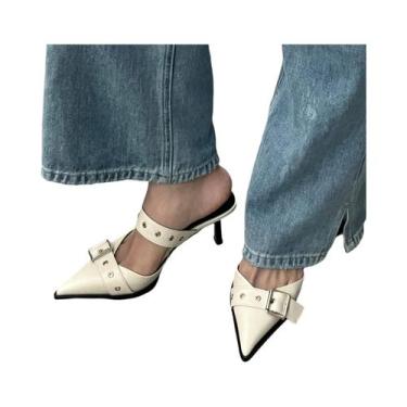 Imagem de Sandálias Femininas Prateadas De Salto Alto Com Fivela Pontiaguda E Sa