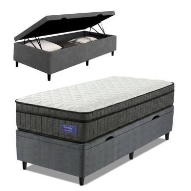 Imagem de Cama Box Baú Colchão Solteiro Ortopédico D33 Euro Pillow Ultra 88x188x66cm Cinza