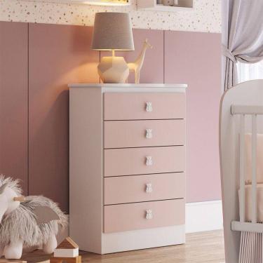 Imagem de Cômoda Ursinho Infantil Com 5 Gavetas Mdp 15mm Percasa Rosa