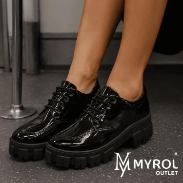 Imagem de Sapato De Amarrar Tratorado Oxford Chunky Casual Preto Verni