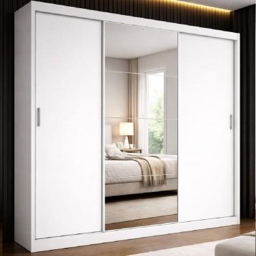 Imagem de Guarda-roupa Casal 3 Portas de Correr com Espelho Milano Branco