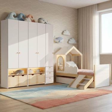 Imagem de Guarda-roupa Modulado Wave e Bicama New Garden Casatema MadeiraOriginals Branco/Natural