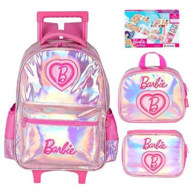 Imagem de Kit mochila carrinho infantil 2 em 1, lancheira térmica e estojo escol