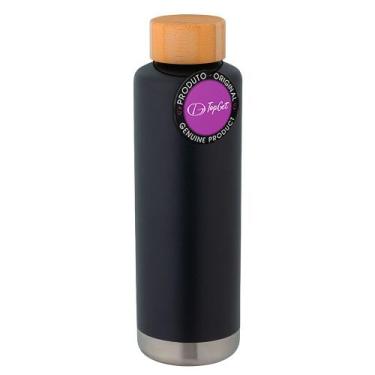 Imagem de Garrafa Térmica em Inox e Tampa de Bambu 640 ml Warm TopGet, Preto