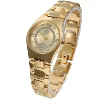 Imagem de Relogio feminino analogico fashion calendario 1627M - IDIS, Dourado