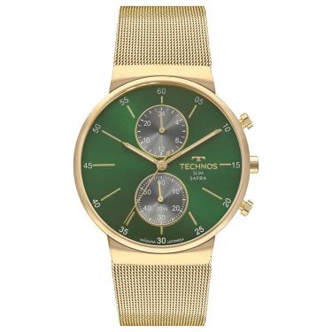 Imagem de Relógio Masculino VD36AA-1V Cronógrafo Pulseira Metal Slim Dourado com Mostrador Verde Technos