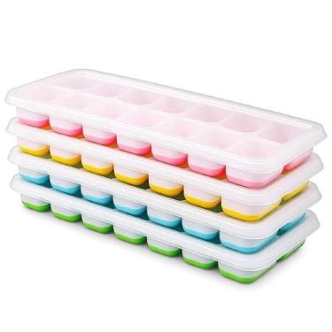 Imagem de Forma de gelo com tampa e fundo de silicone colorido com 12 cavidades 