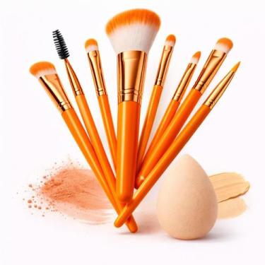Imagem de Kit Pincel de 8 peças e Esponja para Maquiagem Cor Laranja - Art Beaut