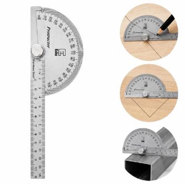 Imagem de Transferidor de Grau com Régua EDA 4GP 0 a 180 graus  Aço Inoxidável 140MM Prata Yeet