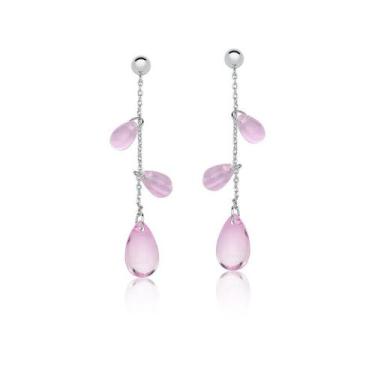 Imagem de Brinco Pêndulo com Cabochões em Gota Rosa Banhado a Ródio - 5,6 cm - V