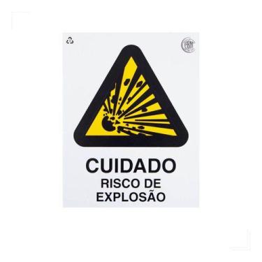 Imagem de Placa de Sinalização Cuidado Risco de Explosão 15x20cm - PLATINA EXTIN
