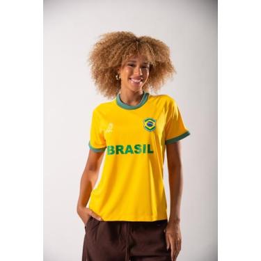 Imagem de Camiseta Brasil Feminina Amarelo Oficial Licenciada Cheiro - Braziline