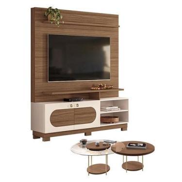 Imagem de Estante Home Theater Axis Castanho Off White com Kit Mesa de Centro Sk