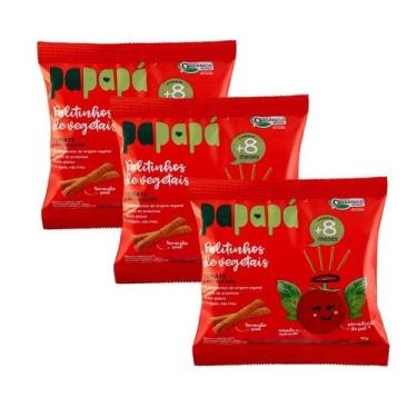 Imagem de Kit Palitinhos de Vegetais Tomate e Manjericão Papapá - 3 Unidades 20g