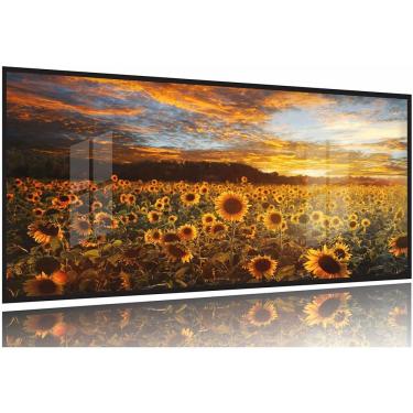 Imagem de Quadro Campo de Flores Pôr do Sol Girassol Mosaico 130x60 Moldura Preta 2x2
