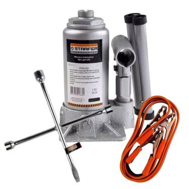 Imagem de Kit Macaco Hidráulico Garrafa 6t Chave Roda e Cabo Bateria