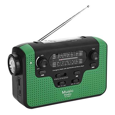 Imagem de ASHATA Manivela solar de emergência, rádio FM/AM/SW com carregador para smartphone, com slot para cartão de memória, rádio FM solar para chamadas sem Bluetooth, lanterna de LED, para ambientes externos (verde)