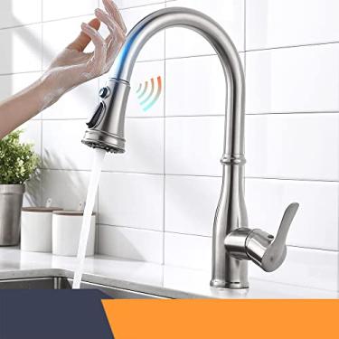 Imagem de Pull Out Sensor Preto Torneiras de Cozinha Aço Inoxidável Inteligente Indução Misturada Torneira de Controle de Toque Torneira De Cozinha Torneira De Cozinha,8888,Níquel Escovado,China