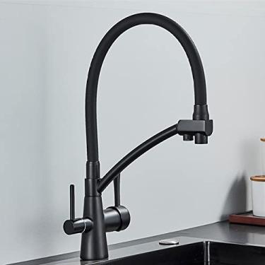 Imagem de Torneiras de cozinha filtradas purificação torneira de cozinha 360 rotativa filtro de água torneira para cozinha torneiras de cozinha de três vias torneira, b preto fosco, china