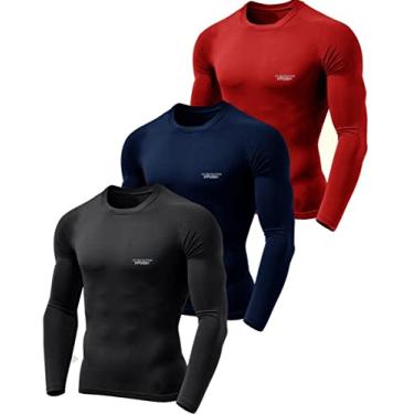 Imagem de Kit 3 Camiseta Camisa Térmica Segunda Pele Manga Longa Proteção Solar UV 50+ Termica Masculina (G, Preto - Azul - Vermelho)