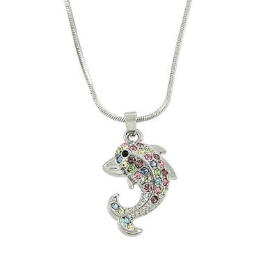 Imagem de Falari Colar com pingente de vida marinha strass cristal r dio altamente polido corrente de cobra de 43 cm, Cristal, Cristal