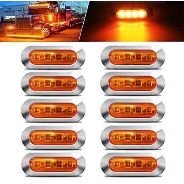 Imagem de ALFU 10 peças Âmbar DC12V-24V 4 luzes indicadoras laterais de LED, lâmpada de folga traseira dianteira, luz interior com bisel cromado, universal para automóvel, ônibus, caminhão, reboque, barco, deck, cortesia