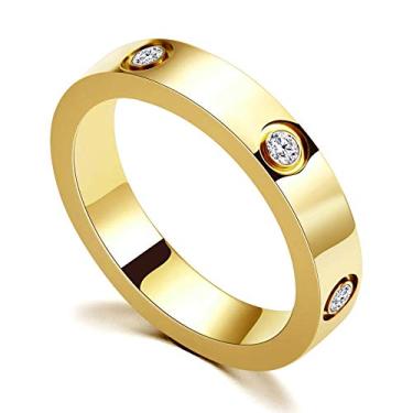 Imagem de PDWZNBA Anel de Amizade Banhado a Ouro 18 K Zircônia Cúbica Banhado a Rosa Aço Inoxidável Aliança de Casamento Joias Presentes de Aniversário para Mulheres Adolescentes Dourado