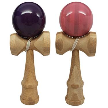 Imagem de KENDAMA TOY CO. Pacote com 2 – O melhor Kendama para todos os tipos de diversão (tamanho total) – Pacote com 2 – Cores incríveis: rosa/bambu roxo/conjunto de bambu – Madeira sólida de bambu – Crie uma