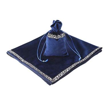 Imagem de Baoblaze Toalha de mesa Altar Tarot, 66 x 66 cm Tecido de veludo Wicca adivinhação com bolsa de tarô - Azul